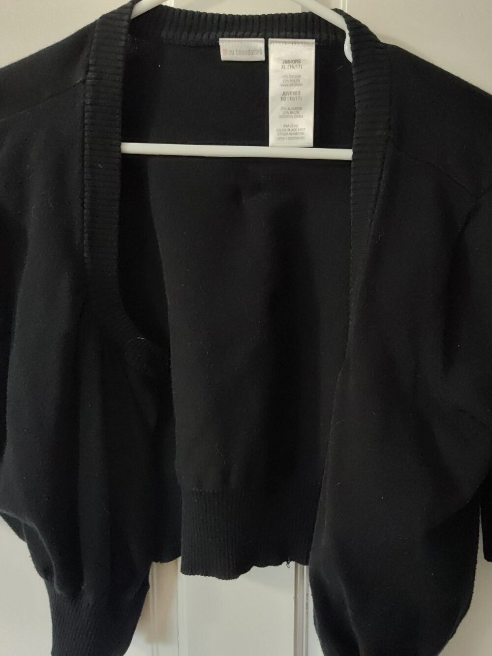 Black Cropped Cardigan Shrug Open Front Knit Sweater No Boundaries XL